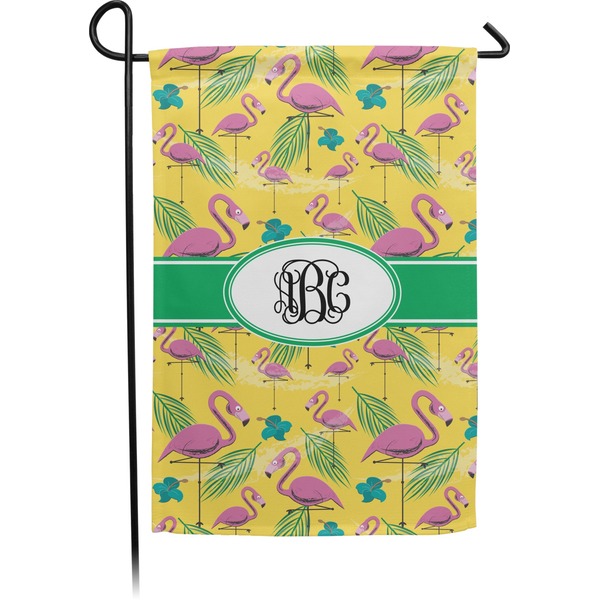 Custom Pink Flamingo Small Garden Flag - Double Sided w/ Monograms