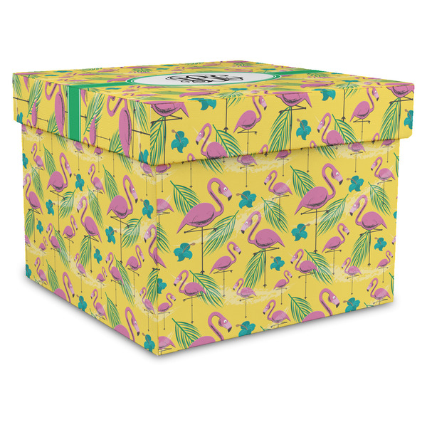 Custom Pink Flamingo Gift Box with Lid - Canvas Wrapped - X-Large (Personalized)