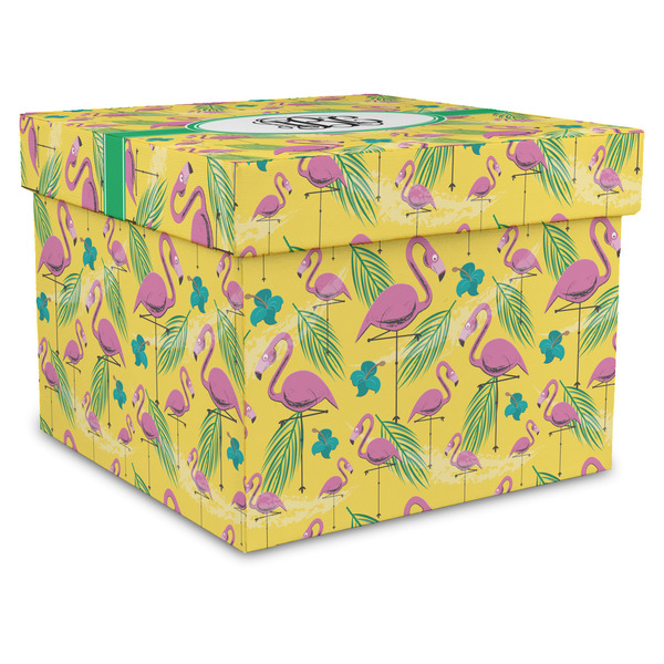 Custom Pink Flamingo Gift Box with Lid - Canvas Wrapped - XX-Large (Personalized)