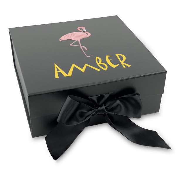 Custom Pink Flamingo Gift Box with Magnetic Lid - Black