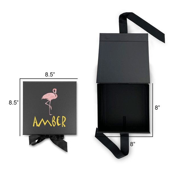 Pink Flamingo Gift Boxes with Magnetic Lid - Black - Open & Closed