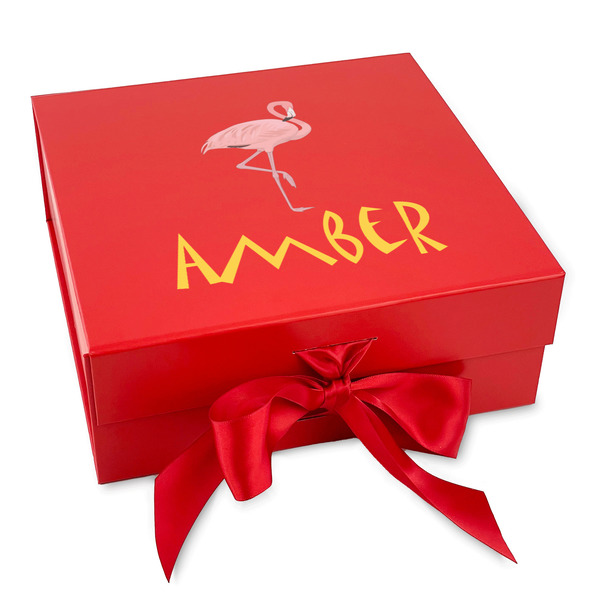 Custom Pink Flamingo Gift Box with Magnetic Lid - Red