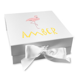 Pink Flamingo Gift Box with Magnetic Lid - White
