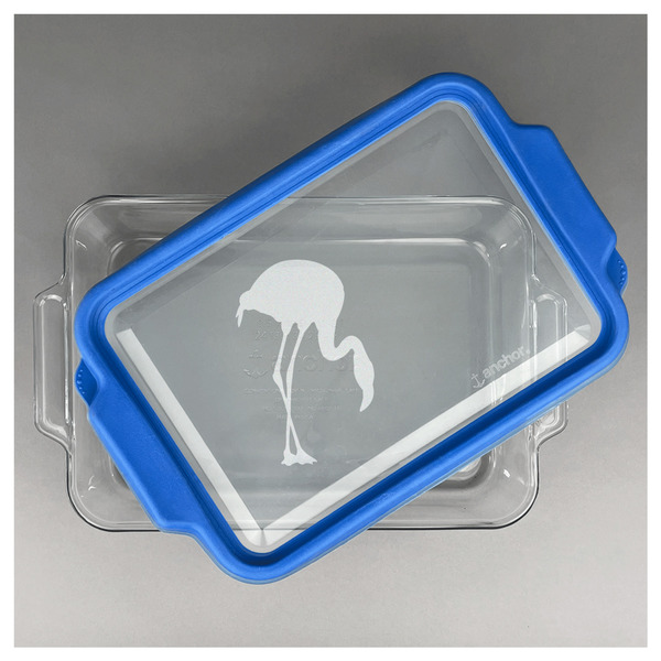 Pink Flamingo Glass Baking Dish - FRONT w/ LID (13x9)