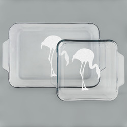 Pink Flamingo Set of Glass Baking & Cake Dish - 13in x 9in & 8in x 8in