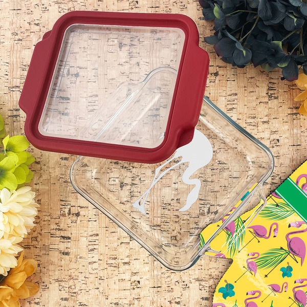 Pink Flamingo Glass Cake Dish - LIFESTYLE (8x8)