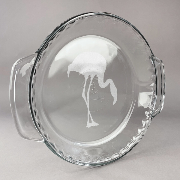 Custom Pink Flamingo Glass Pie Dish - 9.5in Round