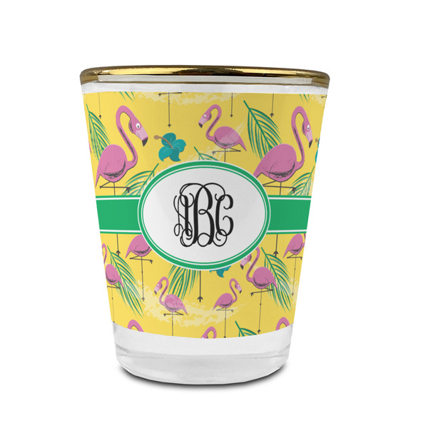 Pink Flamingo Glass Shot Glass - With gold rim - FRONT