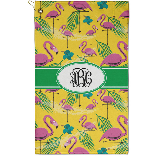 Custom Pink Flamingo Golf Towel - Poly-Cotton Blend - Small w/ Monograms