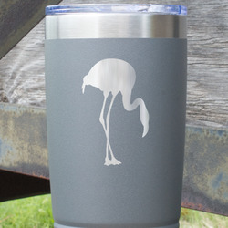 Pink Flamingo 20 oz Stainless Steel Tumbler - Grey - Double Sided (Personalized)