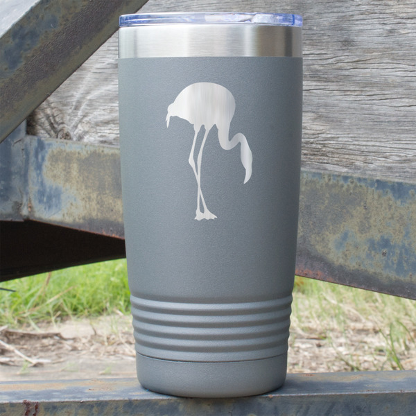 Custom Pink Flamingo 20 oz Stainless Steel Tumbler - Grey - Double Sided (Personalized)