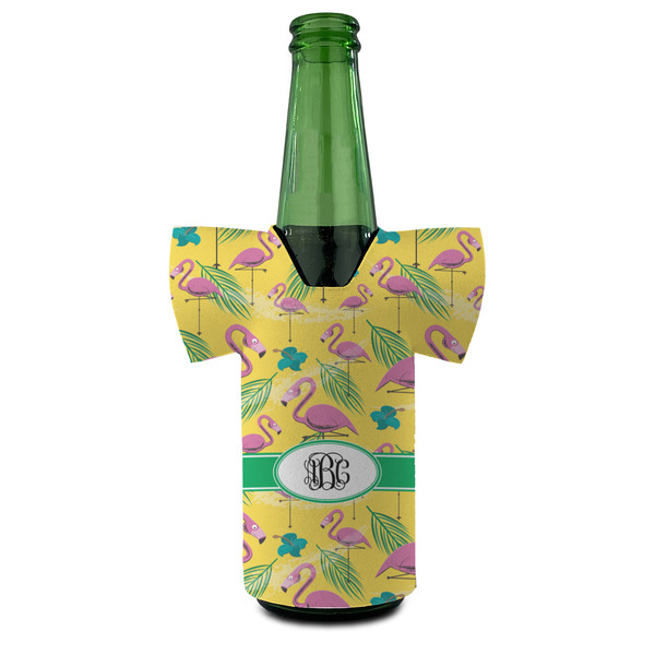 Pink Flamingo Jersey Bottle Cooler - FRONT (on bottle)