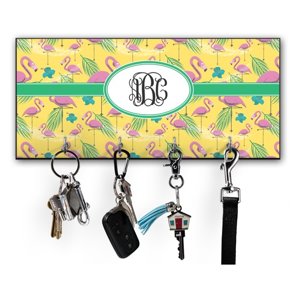 Custom Pink Flamingo Key Hanger w/ 4 Hooks w/ Monogram