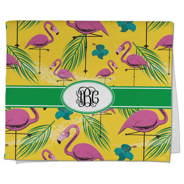 Custom Pink Flamingo Kitchen Towel - Poly Cotton w/ Monograms