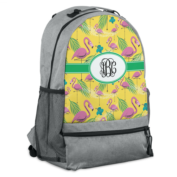 Custom Pink Flamingo Backpack - Grey (Personalized)