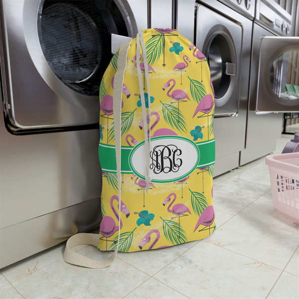 Pink Flamingo Large Laundry Bag - In Context