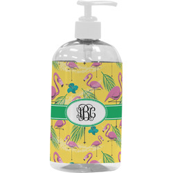 Pink Flamingo Plastic Soap / Lotion Dispenser (16 oz - Large - White) (Personalized)
