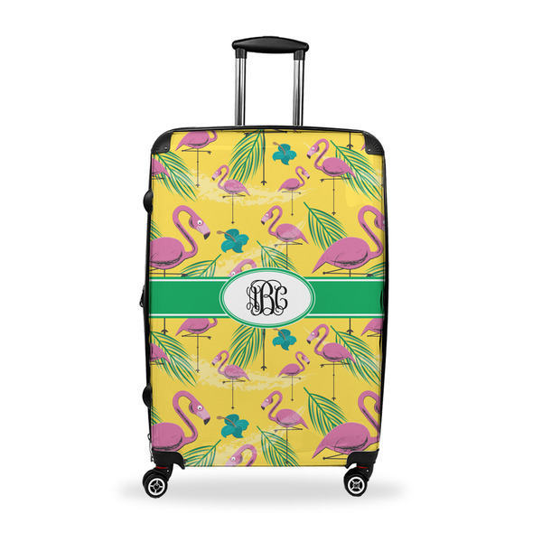 Custom Pink Flamingo Suitcase - 28" Large - Checked w/ Monogram