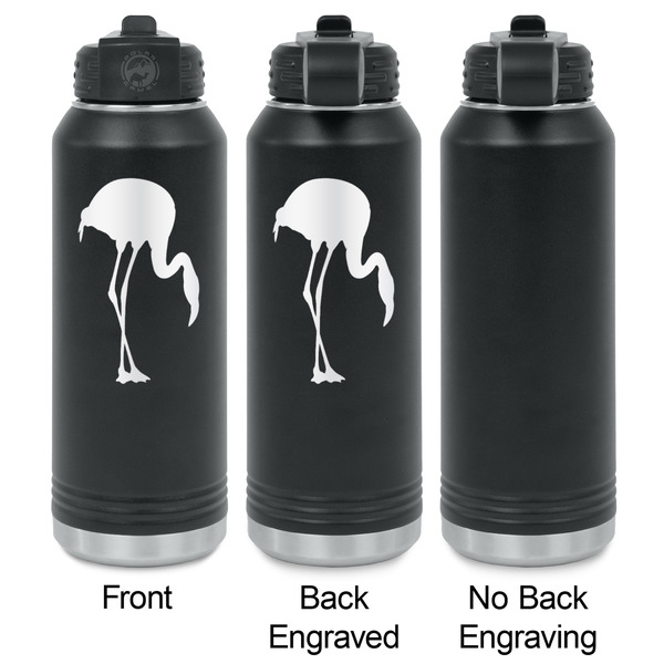 Pink Flamingo Laser Engraved Water Bottles - 2 Styles - Front & Back View