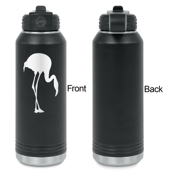 Pink Flamingo Laser Engraved Water Bottles - Front Engraving - Front & Back View