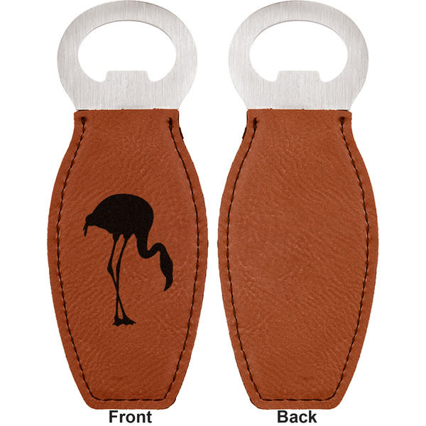 Pink Flamingo Leather Bar Bottle Opener - Front and Back (single sided)
