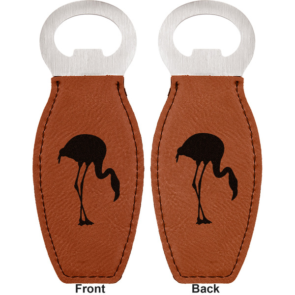 Pink Flamingo Leather Bar Bottle Opener - Front and Back