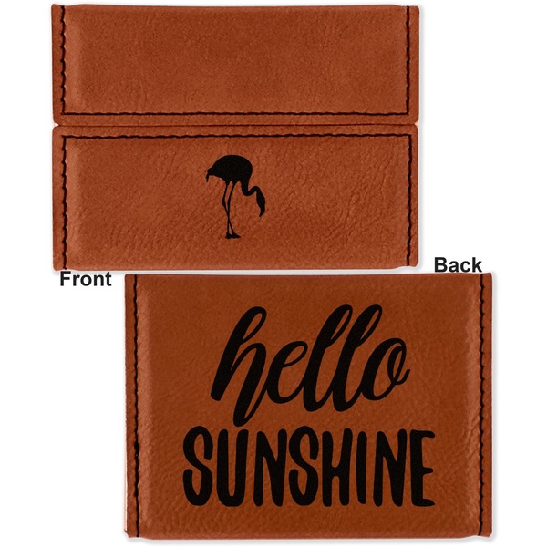 Pink Flamingo Leather Business Card Holder - Front Back