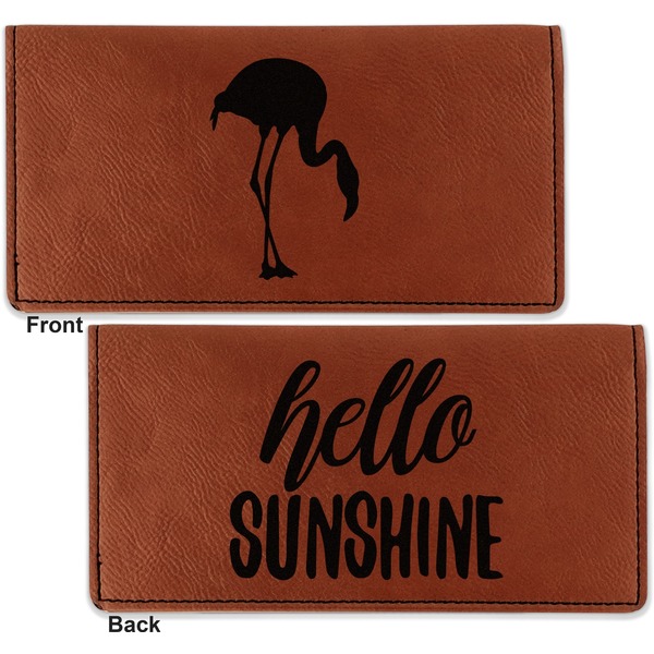 Pink Flamingo Leather Checkbook Holder Front and Back