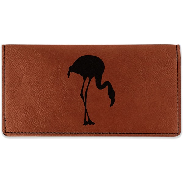 Custom Pink Flamingo Leatherette Checkbook Holder - Single Sided