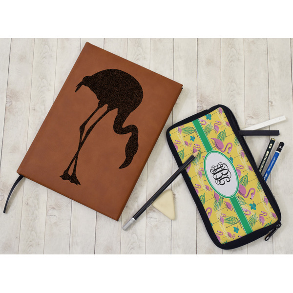 Pink Flamingo Leather Sketchbook - Large - Single Sided - In Context