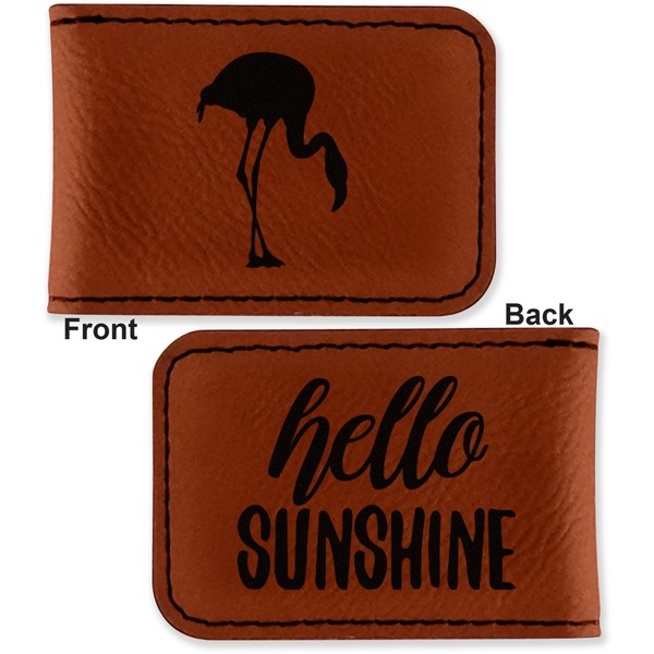 Pink Flamingo Leatherette Magnetic Money Clip - Front and Back