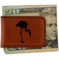 Pink Flamingo Leatherette Magnetic Money Clip - Double Sided (Personalized)