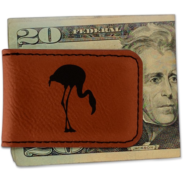 Custom Pink Flamingo Leatherette Magnetic Money Clip - Double Sided