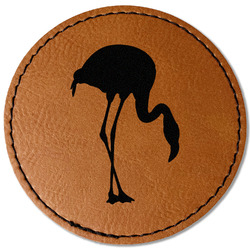 Pink Flamingo Faux Leather Iron On Patch - Round