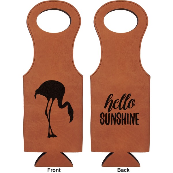 Pink Flamingo Leatherette Wine Tote Double Sided - Front and Back