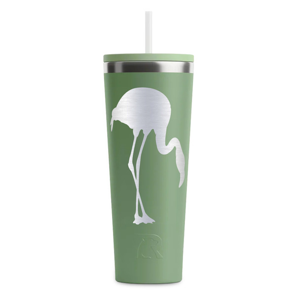 Custom Pink Flamingo RTIC Everyday Tumbler with Straw - 28oz - Light Green - Double-Sided (Personalized)
