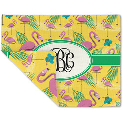 Pink Flamingo Double-Sided Linen Placemat - Single w/ Monogram