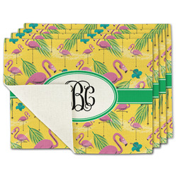 Pink Flamingo Single-Sided Linen Placemat - Set of 4 w/ Monogram