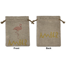 Pink Flamingo Medium Burlap Gift Bag - Front & Back (Personalized)