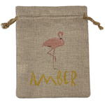 Pink Flamingo Medium Burlap Gift Bag - Front