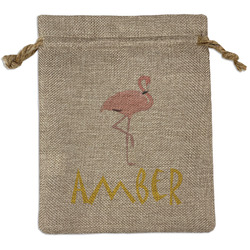 Pink Flamingo Medium Burlap Gift Bag - Front