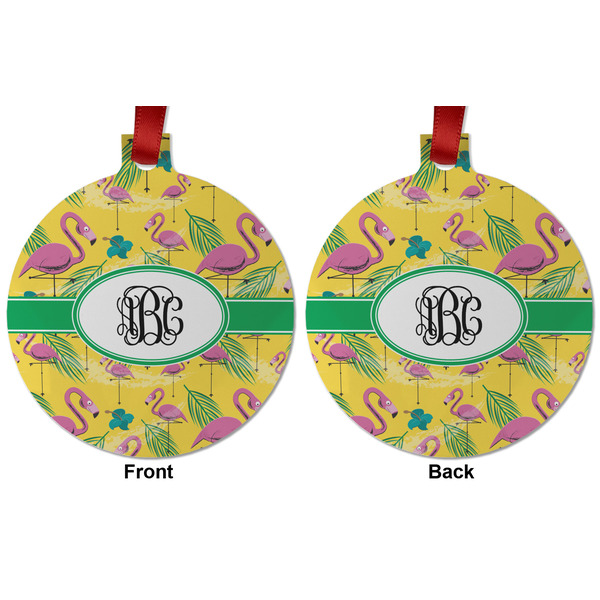 Pink Flamingo Metal Ball Ornament - Front and Back