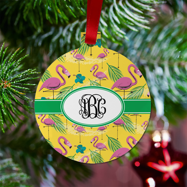 Pink Flamingo Metal Ball Ornament - Lifestyle