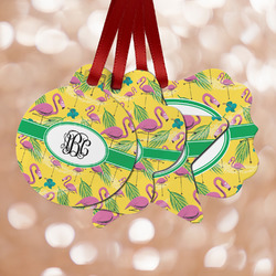 Pink Flamingo Metal Ornaments - Double Sided w/ Monogram