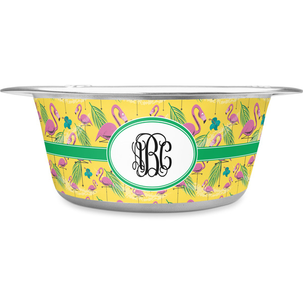 Custom Pink Flamingo Stainless Steel Dog Bowl (Personalized)