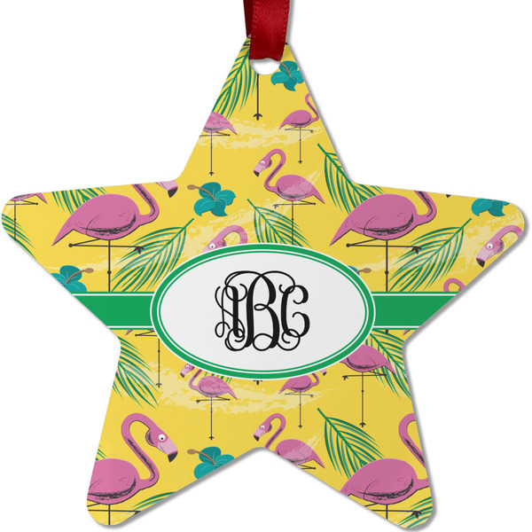 Custom Pink Flamingo Metal Star Ornament - Double Sided w/ Monogram