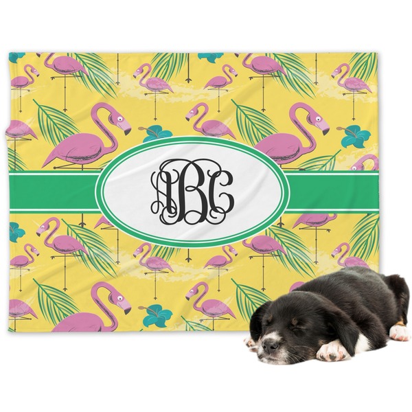 Custom Pink Flamingo Dog Blanket - Large (Personalized)