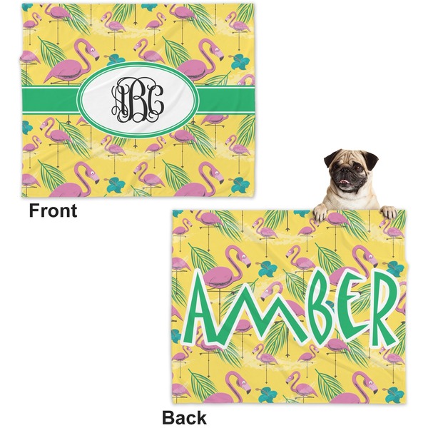 Pink Flamingo Microfleece Dog Blanket - Large- Front & Back
