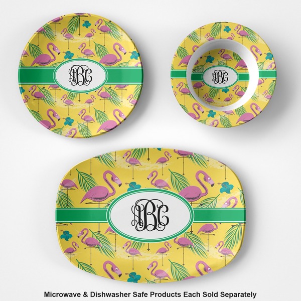 Pink Flamingo Microwave & Dishwasher Safe CP Plastic Dishware - Group