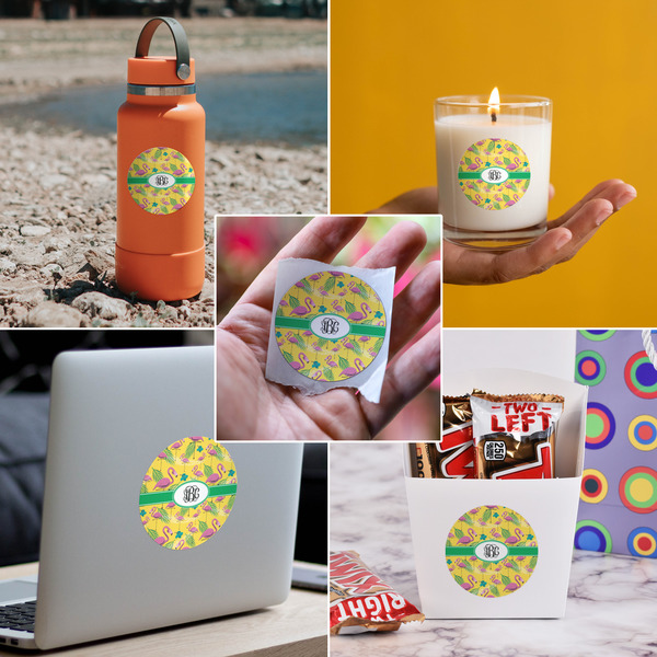 Pink Flamingo Multipurpose Round Labels - In Context